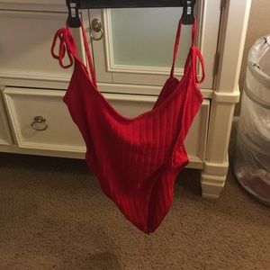 Red bodysuit with tie straps